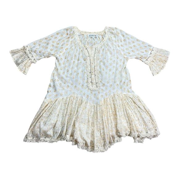 Barok Paris Bohemian People Cotton Lurex Sequin Fringe Mini Dress M/L - Picture 2 of 7